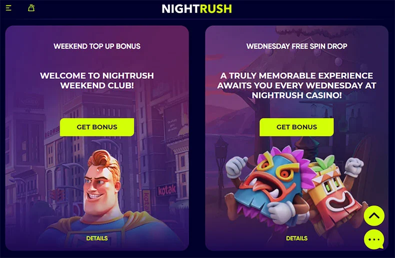 Nightrush casino bonuses