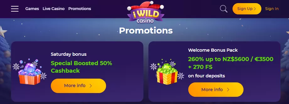 iWild casino bonuses