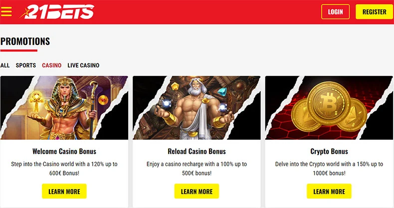 21Bets casino promotions