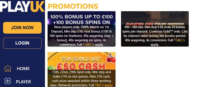 PlayUK Casino bonuses