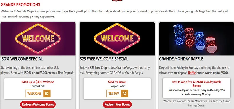 Grande Vegas Casino promotions