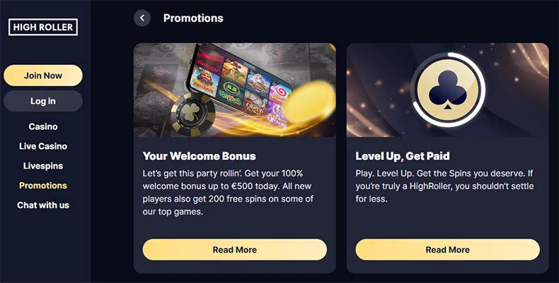 High Roller casino promotions