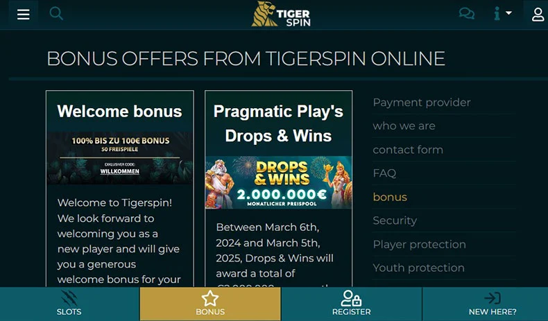 TigerSpin Casino bonuses