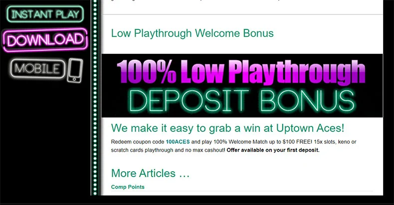 Uptown Aces casino promotions