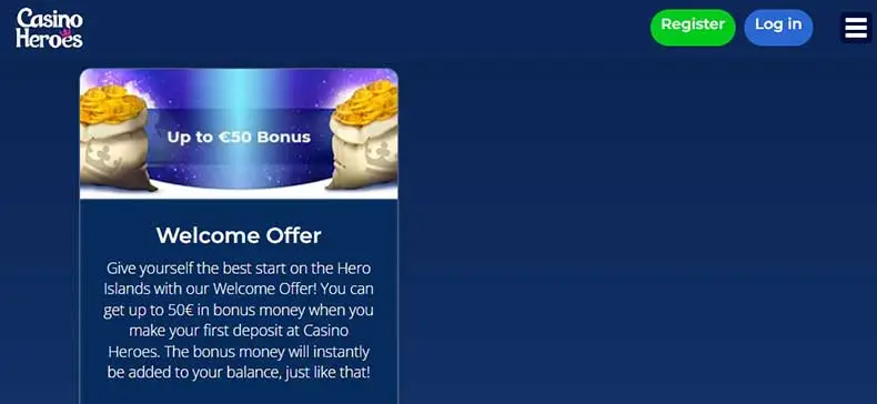 Heroes Casino bonuses