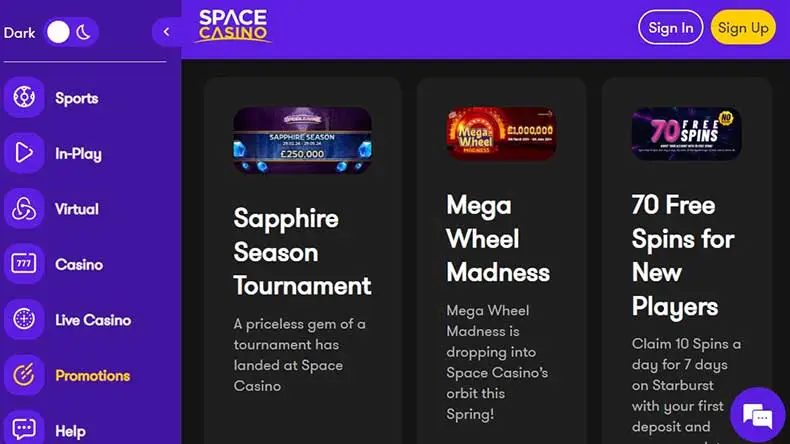 Space Casino bonuses