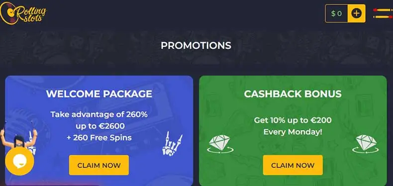 Rolling Slots Casino bonuses