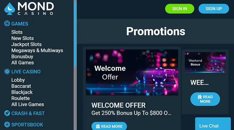 Mond Casino bonuses