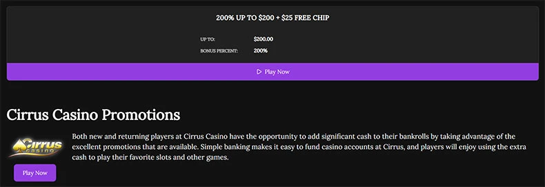 Cirrus casino promotions