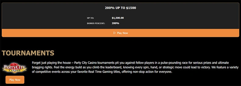 Party City Casino bonuses